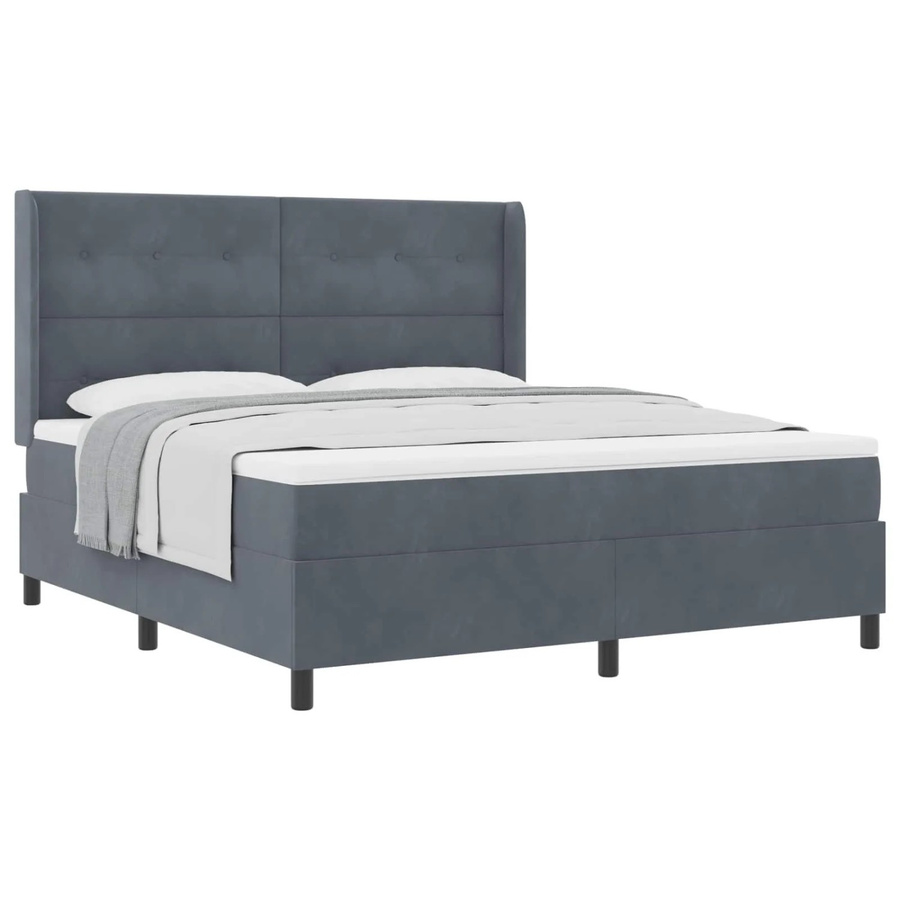 vidaXL Boxspringbett mit Matratze aus Samt in Dunkelgrau, B/T/H: 180 x 200 x 183 cm - Bild 2