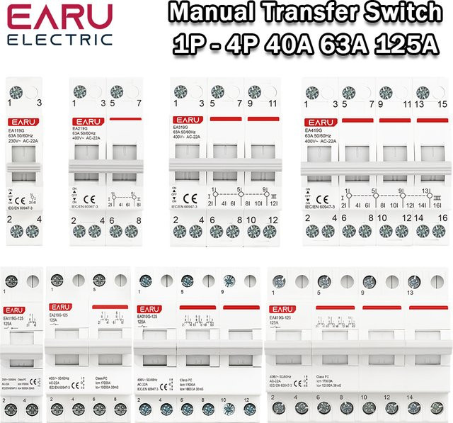 EARU Manueller MTS Dual Power Transfer Schalter für DIN-Schiene, Modulare Leistungsschalter zur Trennung, Weiß - Bild 1