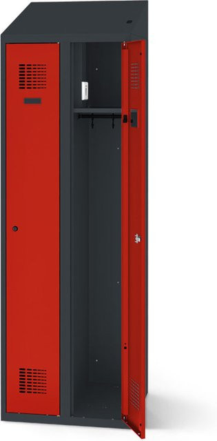 rotstahl Kleiderspind mit Ladefunktion und 2 Türen, Farbe Rot, Korpus Anthrazitgrau, B: 80 cm, H: 200 cm - Bild 1