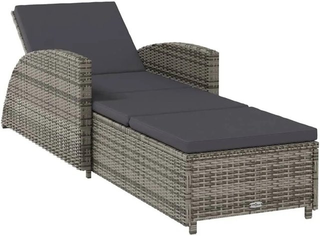 Furnicato Sonnenliege aus PE-Rattan in Grau mit verstellbarer Rückenlehne und dunkelgrauer Auflage, B/T/H: 201 x 67 x 28,5 cm - Bild 1