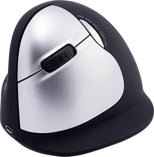 R-Go Tools HE Ergonomische Funkmaus mit Pausensoftware in Schwarz/Silber, Bluetooth, 2500 DPI, Größe L für Linkshänder - Bild 1
