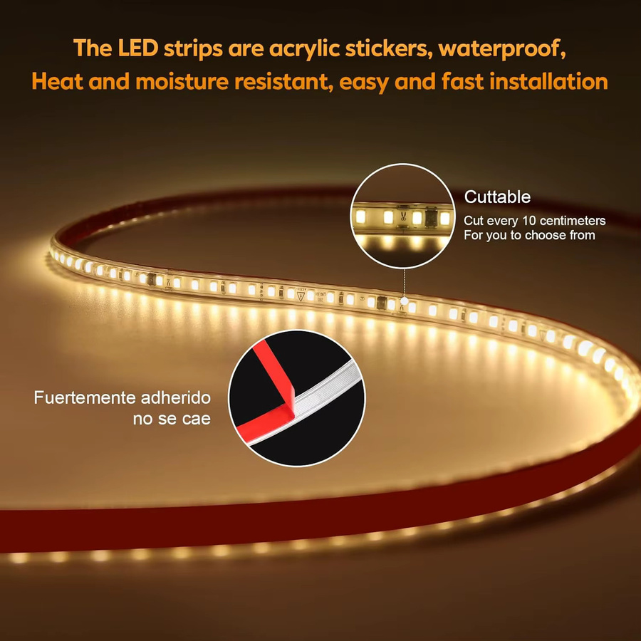 WAAJEA LED-Unterbauleuchtenstreifen mit Klebstoff, IP65 wasserdicht, SMD2835, 220V, weißes Lichtband für Küche und Möbel - Bild 3