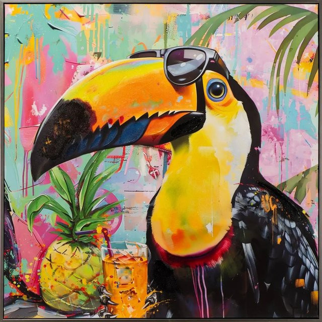 Art Universe Leinwandbild Karibischer Tukan, modern, mehrfarbig, B/H: 80 x 80 cm - Bild 1