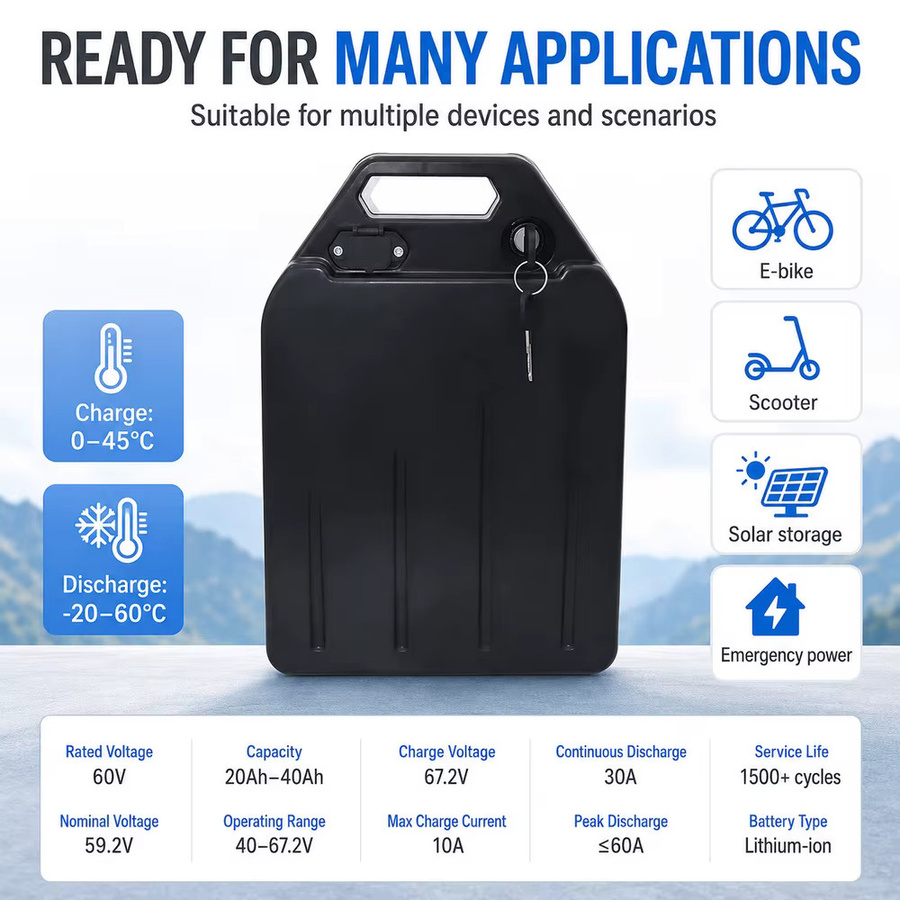 Ddadache Lithium-Ionen-Akkupack 60V 30Ah 1800Wh in Schwarz, Wasserdichter Akku mit 18650 Zellen für Elektroroller und Motorrad - Bild 6