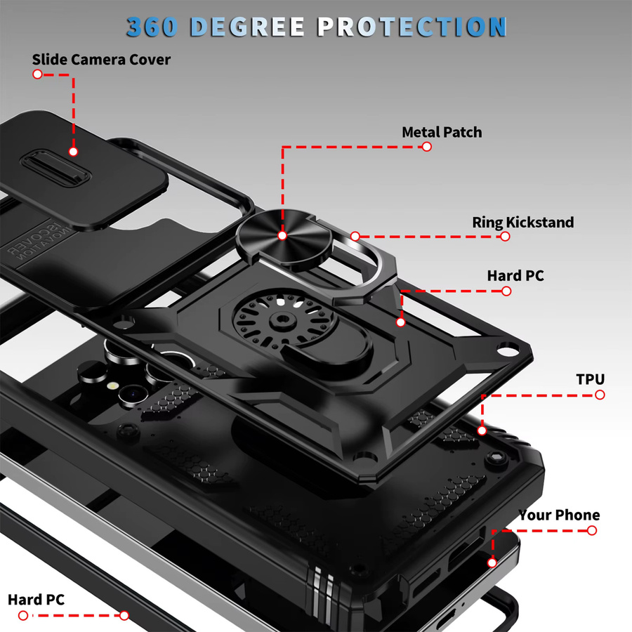 Samsung Kamera Slide Armor Schutzhülle mit 360 Grad drehbarer Abdeckung für Galaxy S25 S24 S23 S22 S21 Ultra Plus FE in Schwarz oder Weiß - Bild 2