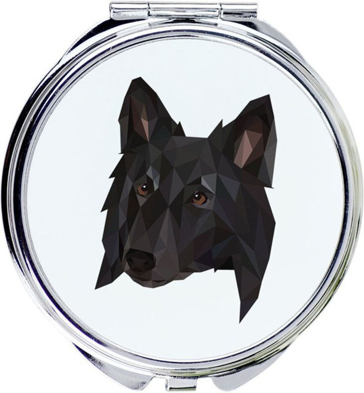 Runder Metallspiegel mit Belgischem Schäferhund Foto und geometrischer Aufschrift von Art-dog in Schwarz und Mehrfarbig - Bild 1