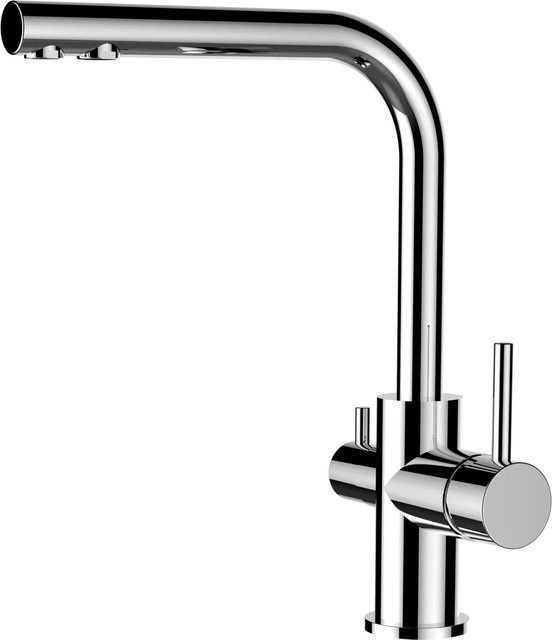VIZIO 3-Wege Küchenarmatur mit 360 Grad schwenkbarem Auslauf und Filterwasserfunktion in Chrom Silber - Bild 1