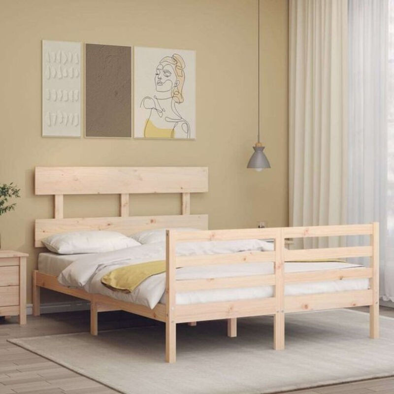 Massivholzbett aus Kiefer mit Kopfteil von Vidaxl, Farbe Braun, B/T/H: 140 x 190 x 81 cm - Bild 1