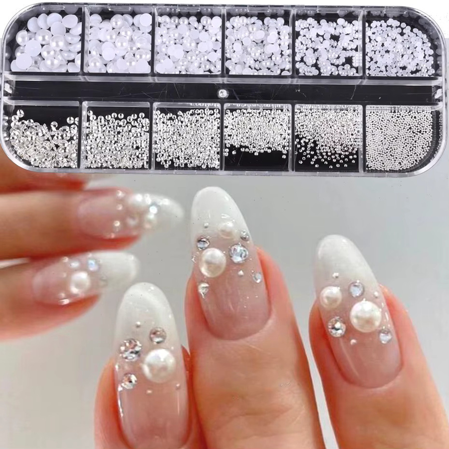 SWEET TREND Nagelperlen Weiß, 3D Perlen Strass Mix, Glänzend - Bild 3