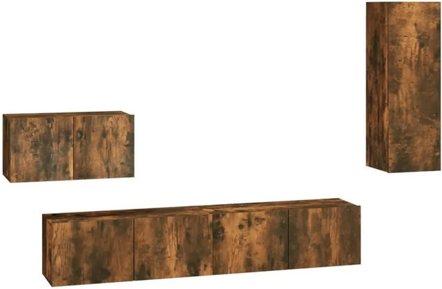 vidaXL 4-teiliges TV-Schrank-Set aus Holzwerkstoff in Räuchereiche Optik, Braun, Matt - Bild 1