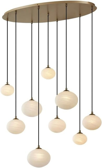 QAZQA Art-Deco Hängelampe Yani in Gold mit 9-flammigem Opalglas und kugelförmigen Schirmen - Bild 1
