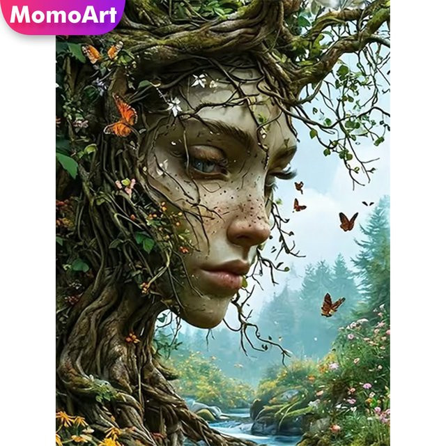 Momoart DIY Diamant-Stickerei Abstraktes Frauenporträt mit Naturmotiv als Wandkunst, Mehrfarbig, B/H: 30 x 30 cm - Bild 1
