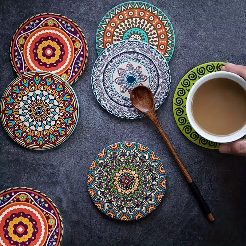 Runde Keramik-Tischsets von zxyouping mit Mandala-Blumen-Design in Multicolour, rutschfeste und isolierte Untersetzer für dein Esszimmer - Bild 2