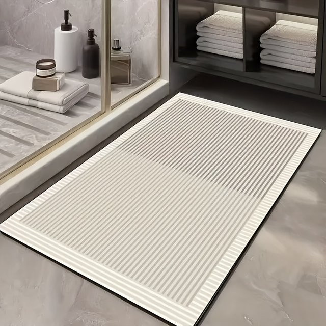 VIKAMA Badezimmerteppich mit geometrischem Linienmuster, rutschfest und schnelltrocknend, waschbare Bodenmatte für Dusche und Eingangsbereich - Bild 1