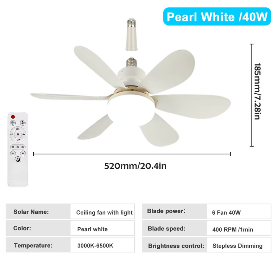 LED-Deckenventilator mit Beleuchtung in Weiß, 3-farbig einstellbare CCT-Lichtfarbe, E27-Fassung, inklusive kabelloser Fernbedienung, Durchmesser: 52 cm - Bild 4