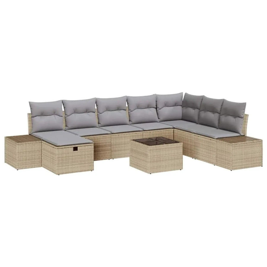 vidaXL Garten-Sofa-Set aus Poly-Rattan in Beige mit 9-teiligem Set inklusive Kissen, Couchtisch und Ottoman für Terrasse und Garten - Bild 2