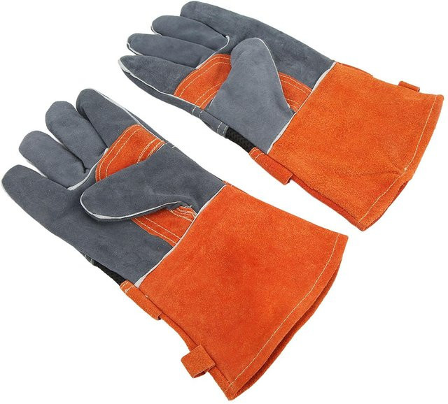 Igeteck Hitzebeständige Handschuhe aus Leder, Flammenhemmend und Feuerfest, Orange - Bild 1