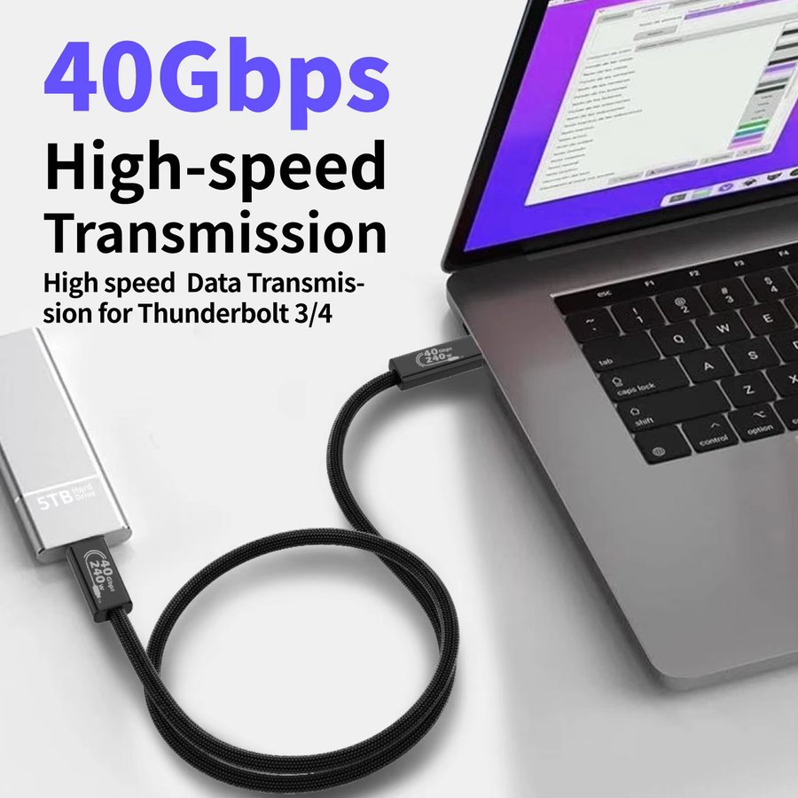 LAIHONEN USB4-Kabel in Schwarz mit 240 W Leistung, 40 Gbit/s Datenübertragung und 8K-Video Unterstützung, kompatibel mit Thunderbolt 4/3, iPhone 17/16/15, MacBook, iPad, Dell und Lenovo - Bild 4