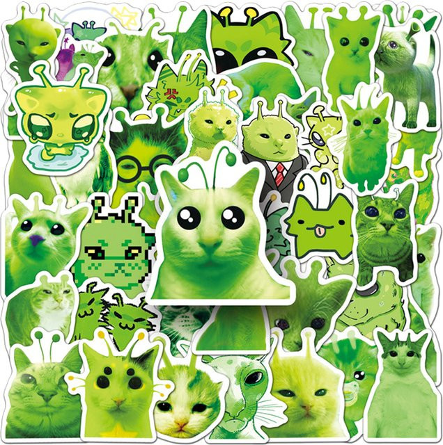 Rspctou Lustige Abstrakte Alien-Katzen-MEME-Aufkleber Wasserdichte Cartoon-Sticker in Multicolour für DIY Deko an Koffer, Handy oder Helm - Bild 1