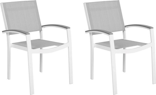 Beliani Gartenstuhl modern in Grau und Weiss mit Textilene-Bezug und Aluminiumgestell, B/T/H: 50 x 46 x 86 cm - Bild 1