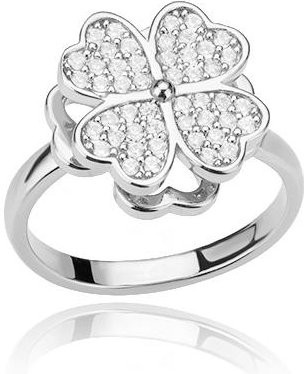 Ring Edelstahl, Zirkonia, Herz, Vierblättriges Kleeblatt, Damen, Silber - Bild 1