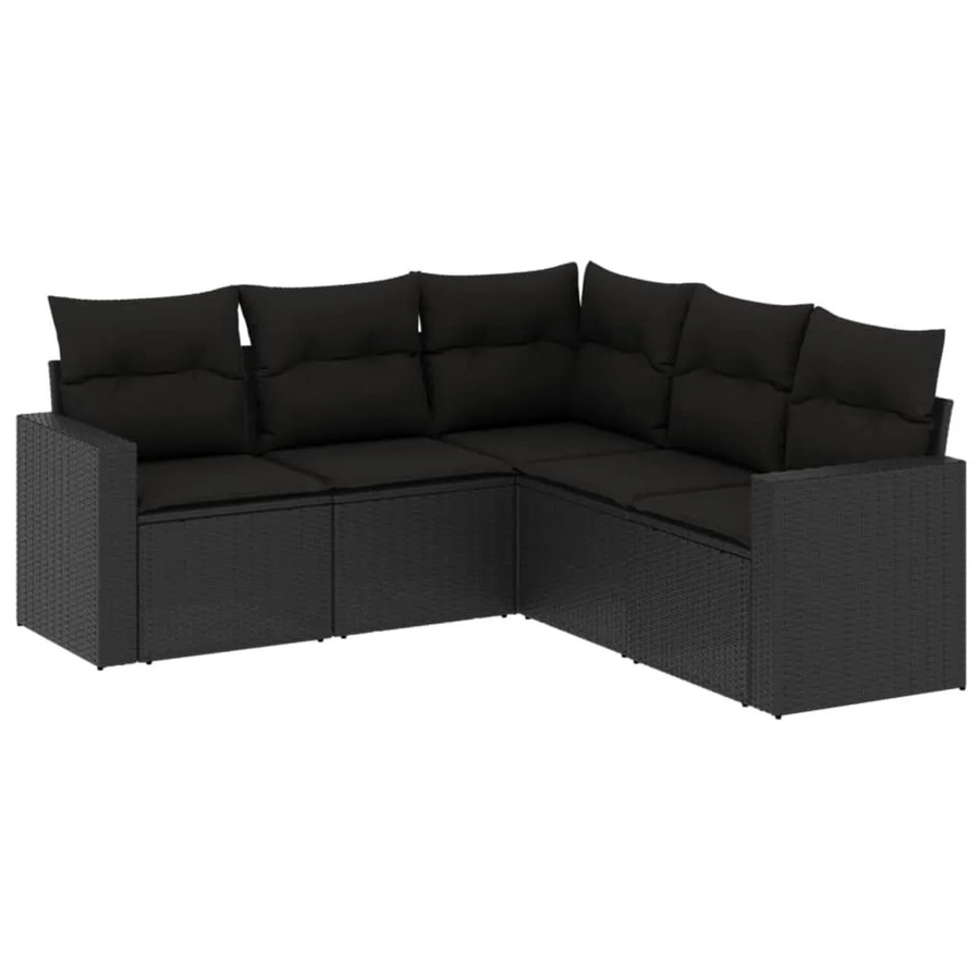 vidaXL 5-tlg. Garten-Sofagarnitur in L-Form aus Poly-Rattan und Metall in Schwarz mit Kissen - Bild 2