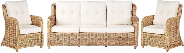 Beliani Lounge Set ALESSANO aus Polyrattan in Cremeweiß mit Polsterung und Kissen für den Garten - Bild 1