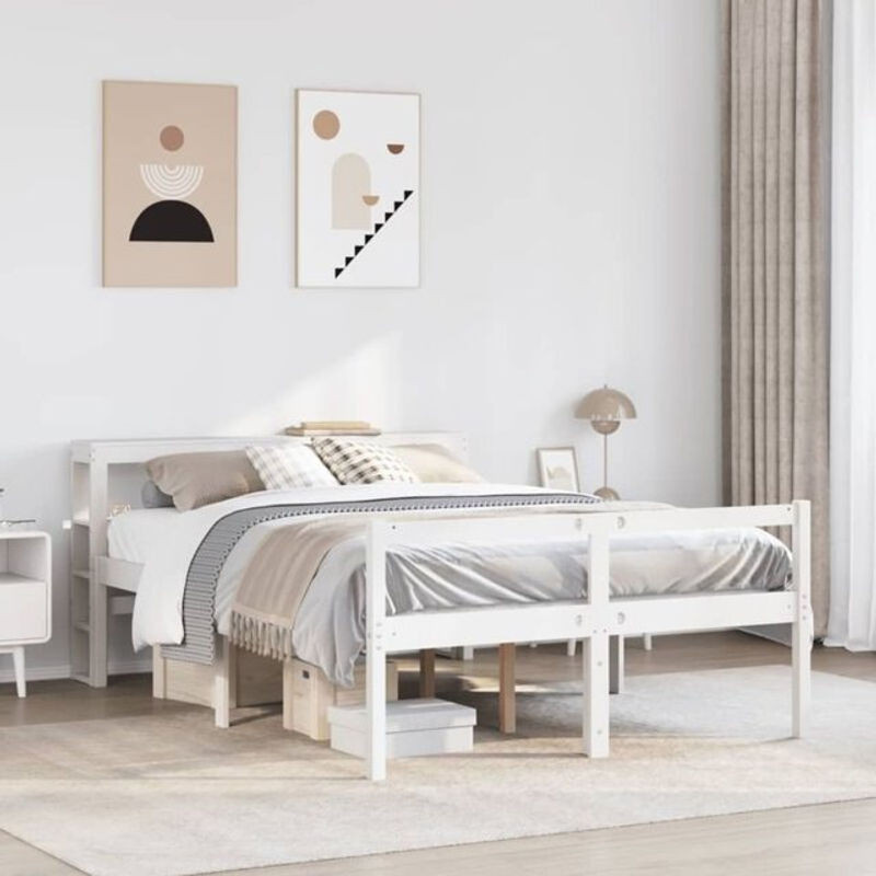 Vidaxl Seniorenbett aus Kiefer Massivholz mit Kopfteil in Weiß B: 150 cm, L: 200 cm - Bild 1