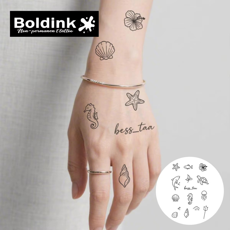 BOLDINK Minimal Line Marine Life Tattoo-Aufkleber, Unisex - Bild 2