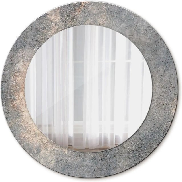 Tulup Rundspiegel mit Vintage Beton Aufdruck in Grau, Durchmesser: 50 cm - Bild 1