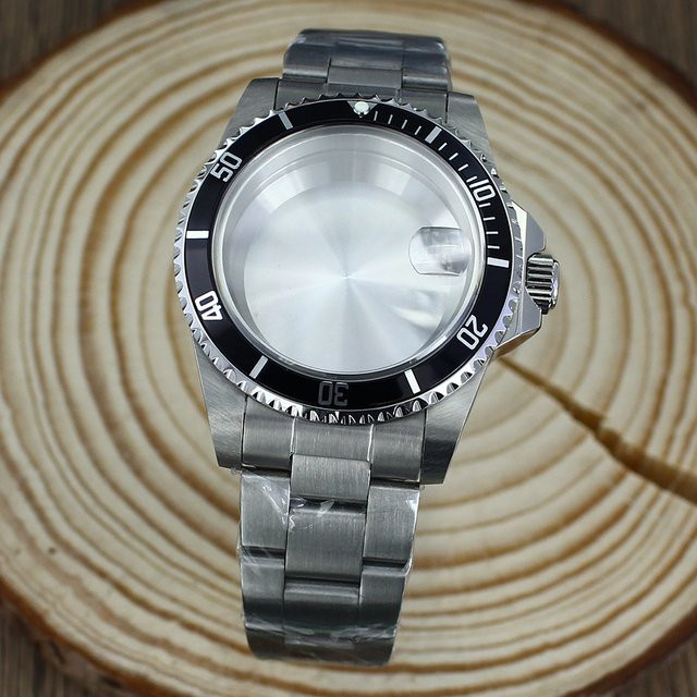 Uhrengehäuse Vintage, Edelstahl, Silber, 39,5 mm, Saphirglas, Aluminiumlünette - Bild 1