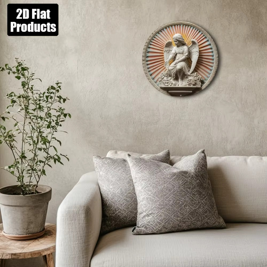 CIFBUY Rundes Aluminium-Metallschild mit 2D-Engelsflügel als rustikale Wanddekoration, Durchmesser: 20,3 cm - Bild 5