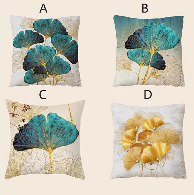Weicher Plüsch-Kissenbezug mit Ginkgoblatt-Print in Mehrfarben, quadratisch, B/T: 45 x 45 cm - Bild 1