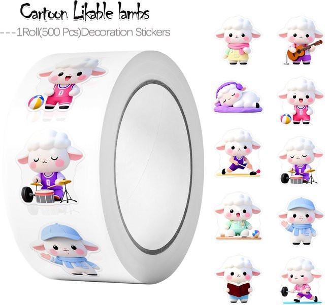 500 Stück Kawaii Lämmer Aufkleber in Multicolor für Heimdekoration und Geschenkverpackungen - Bild 1