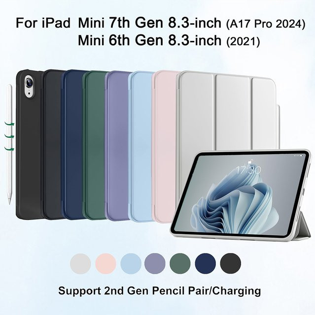 Magnetische Smart Cover Hülle für iPad mini 7 (A17 Pro) und iPad mini 6 (8,3 Zoll) in Blau von tzion - Bild 1