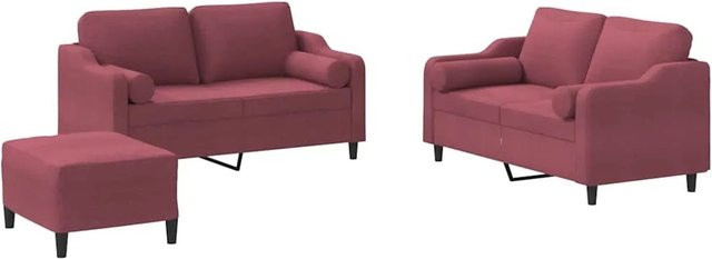 vidaXL 3-teilige Sofagarnitur mit Kissen in Weinrot aus Stoff für dein Wohnzimmer - Bild 1