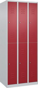 C+P Doppelstock-Spind Classic PLUS mit 3 Abteilen, Stahl, Farbe: Lichtgrau/Rubinrot, H x B x T: 185 x 75 x 50 cm, mit Zylinderschloss und Garderobenstange - Bild 1
