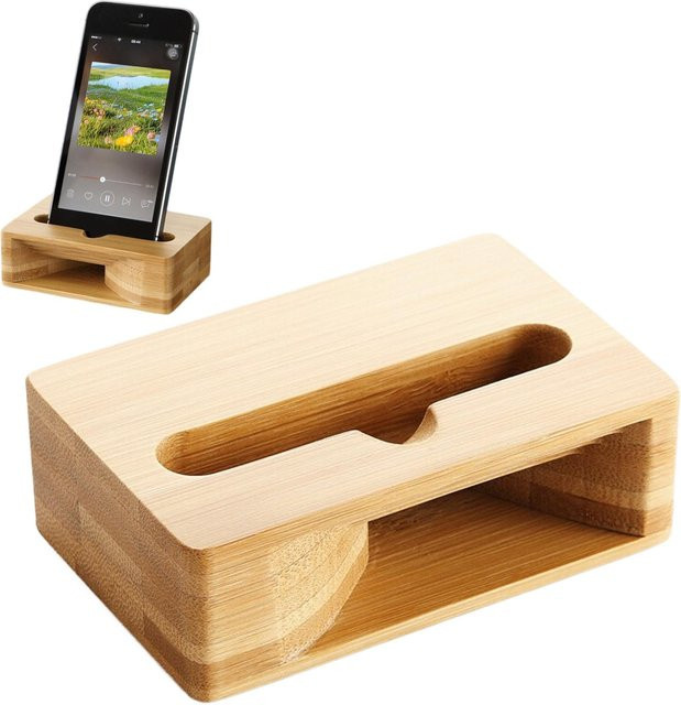 Holz Telefon Lautsprecher Verstärker Desktop Natürlicher Handy Ständer und Musik Audio Player in Braun - Bild 1
