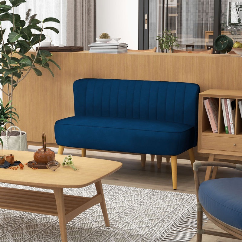 HOMCOM 2 Sitzer Sofa Modernes Polstersofa mit Samt-Optik in Dunkelblau, B/T/H: 117 x 56,5 x 77 cm - Bild 2
