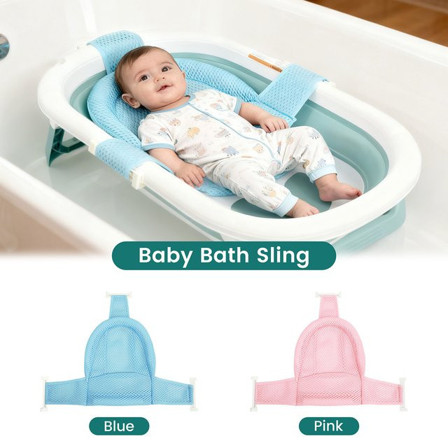 Rutschfeste Baby-Badewannen-Stütz-Netzpolster aus Textil für Neugeborene von 0–2 Jahren in Pink oder Blau - Bild 1