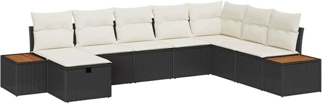 vidaXL Gartensofa-Set aus Poly-Rattan in Schwarz mit Kissen, 8-teilige L-Form Lounge-Garnitur für Garten und Terrasse - Bild 1