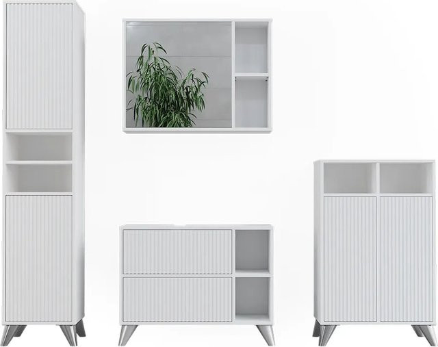 Vicco Badmöbel-Set Leano Weiß modern mit LED-Beleuchtung, 4-teilig - Bild 1