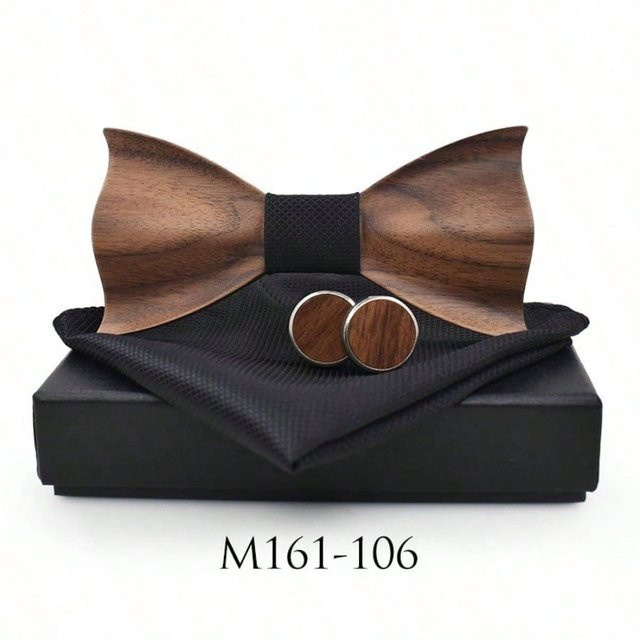 XYNN Fliegen-Set, Holzfliege, Manschettenknöpfe, braun, Unisex - Bild 1