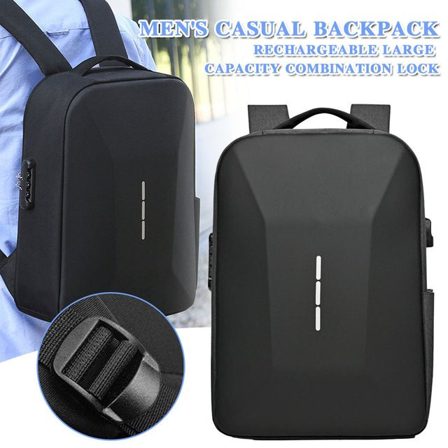 PEAKINBAGS Herren-Rucksack in Schwarz mit USB-C-Ladeanschluss, Diebstahlschutz und wasserdichtem Hartschalenfach für Laptops - Bild 1