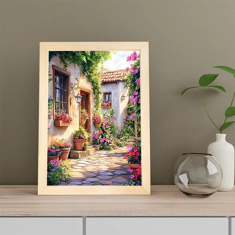 EverShine DIY-Ölgemälde nach Zahlen für Erwachsene mit Straßenlandschaft und Blumen auf Leinwand, Mehrfarbig - Bild 3