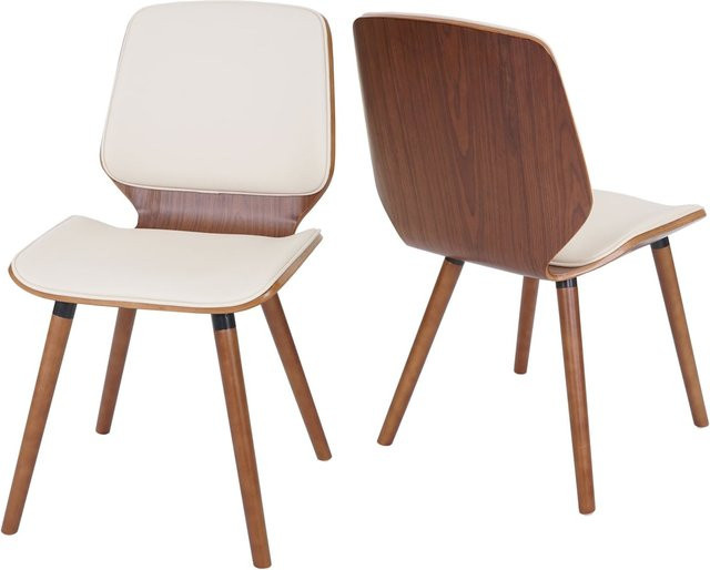 2er-Set MCW Esszimmerstuhl B16 im Retro-Design aus Buchenholz mit Kunstleder in Beige - Bild 1