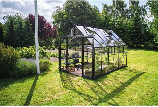 Halls Gewächshaus Icon 8 Glas in Schwarz mit 9,7 m² Anbaufläche für deine Pflanzenzucht im Garten - Bild 1