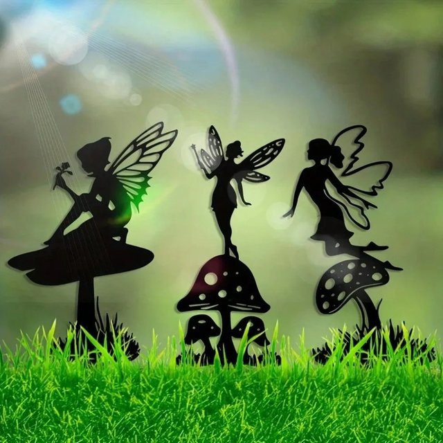 CIFBUY Metall-Wandkunst Schmetterlings-Fee-Silhouette in Schwarz als Gartendekoration - Bild 1
