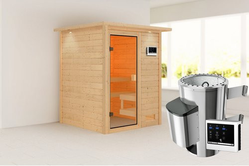 Karibu Sauna Turgel aus Fichte in Braun für 4 Personen mit 3,6 kW Ofen, B/T/H: 173 x 159 x 191 cm - Bild 1