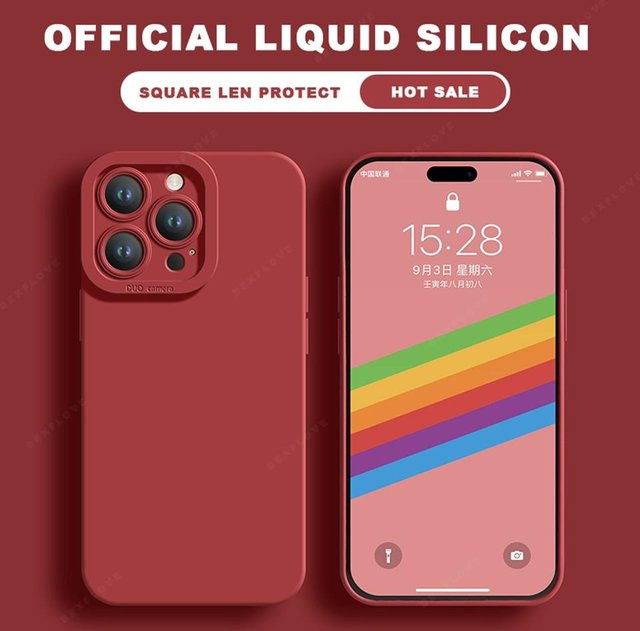 Handyhülle aus Flüssigsilikon mit Lanyard für Apple iPhone 16 15 14 13 12 11 Pro Max Mini SE in Rot - Bild 1